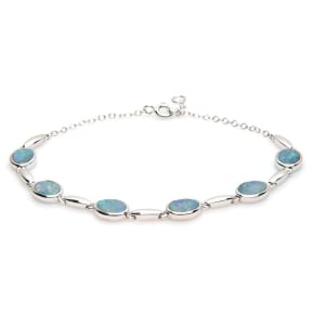 Armband mit ovalem Dublett aus blauem Opal, aus 925 rhodiniertem Silber, Länge 18+1 cm