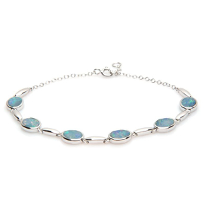 Bracelet avec opale bleue doublet ovale, en argent rhodié 925, longueur 18+1 cm