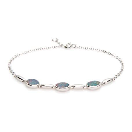 925 rodyum kaplama gümüş oval ikili mavi opal bileklik, uzunluk 18+1 cm
