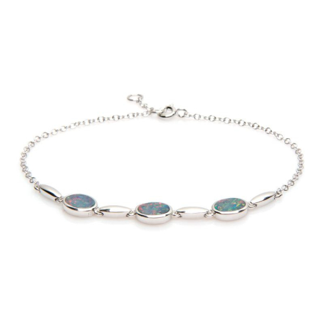 Bratara cu dublet oval albastru opal, din argint 925 rodiu, lungime 18+1 cm