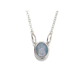 Halsketting met doublet blauwe opaal, in 925 gerhodineerd zilver, 42 + 3 cm