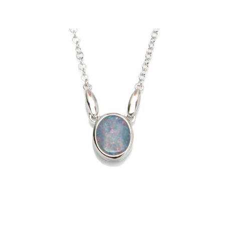 Halsketting met doublet blauwe opaal, in 925 gerhodineerd zilver, 42 + 3 cm