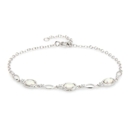 Bracelet avec opale et oxyde de zirconium, argent rhodié 925, longueur 18+1 cm