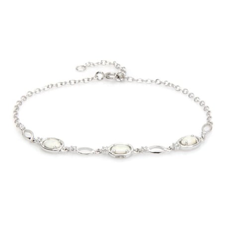 Opal ve zirkonyum oksitli bileklik, 925 gümüş rodyum kaplama, uzunluk 18+1 cm