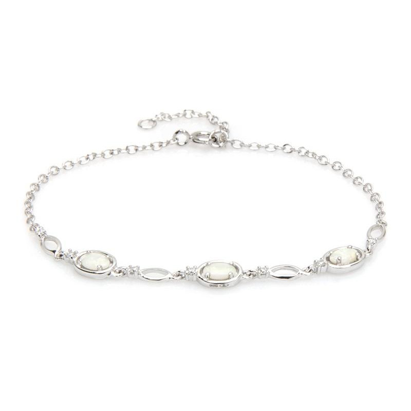 Bratara cu opal si oxid de zirconiu, argint 925 placat cu rodiu, lungime 18+1 cm