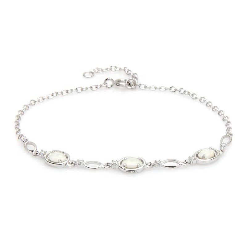 Opal ve zirkonyum oksitli bileklik, 925 gümüş rodyum kaplama, uzunluk 18+1 cm