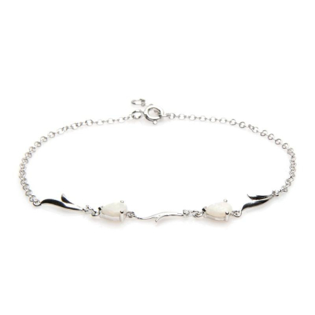 Pulsera con ópalo y óxido de circonio, plata 925 rodiada, longitud 18+1 cm