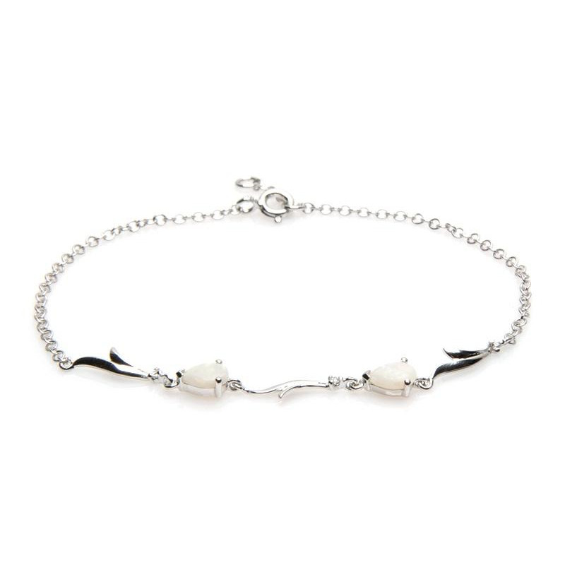 Bracelet avec opale et oxyde de zirconium, argent rhodié 925, longueur 18+1 cm