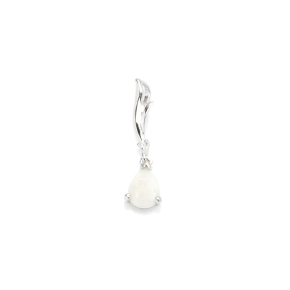 Pingente com gota de opala e óxido de zircônio, em prata 925 com banho de ródio