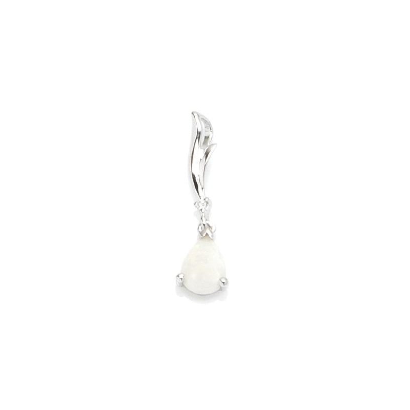 Pingente com gota de opala e óxido de zircônio, em prata 925 com banho de ródio
