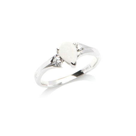 Bague avec opale et oxyde de zirconium, en argent rhodié 925