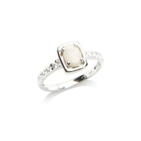Anillo con ópalo ovalado y óxido de circonio, en plata 925 rodiada