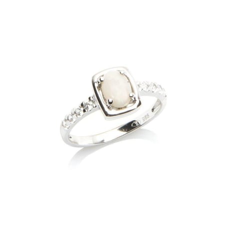 Inel cu opal oval și oxid de zirconiu, din argint 925 placat cu rodiu