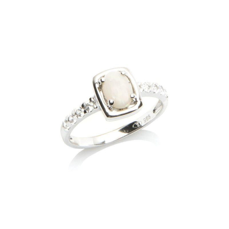 Ring mit ovalem Opal und Zirkonoxid, aus rhodiniertem Silber 925