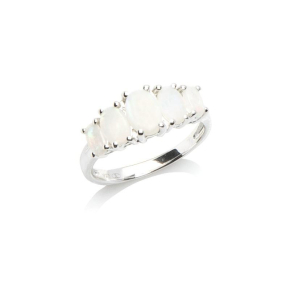 Ring met natuurlijke ovale Australische witte opaal, in gerhodineerd zilver 925