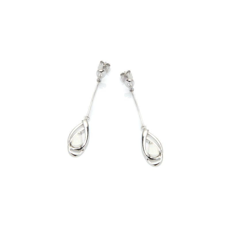 Pendientes colgantes con gota de ópalo blanco, en plata 925 rodiada