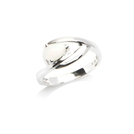 Bague avec opale blanche naturelle d'Australie goutte, en argent rhodié 925