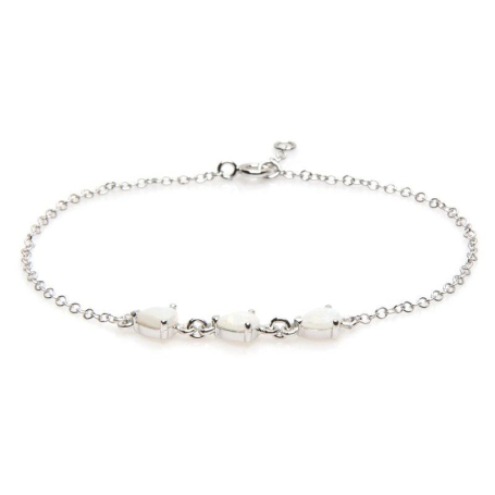Bracelet avec opale blanche goutte, en argent rhodié 925, longueur 18+1 cm