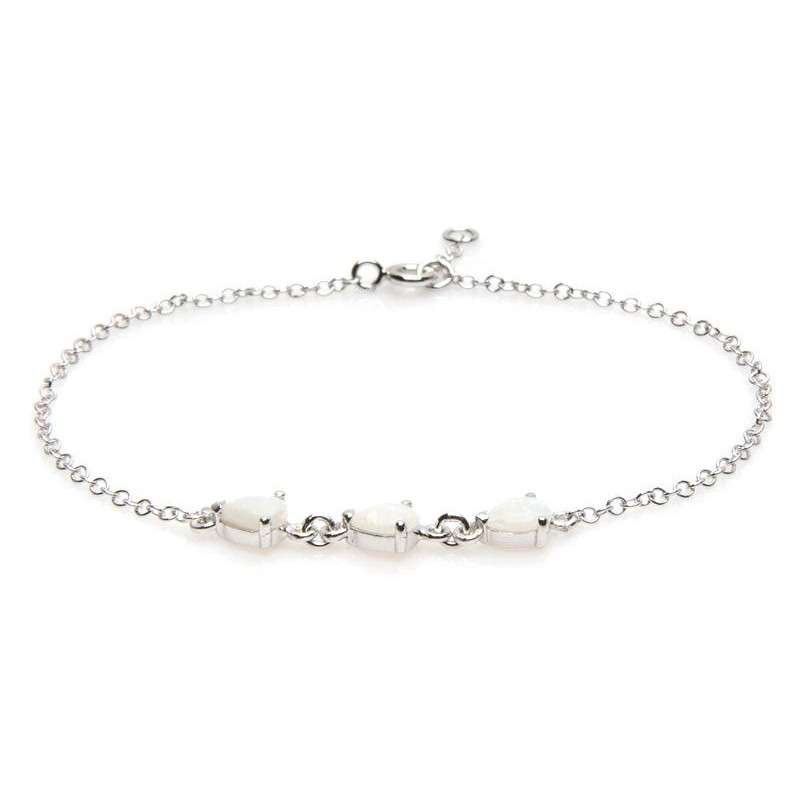 Armband met witte opaal druppel, in 925 gerhodineerd zilver, lengte 18+1 cm