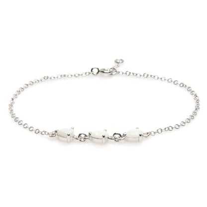 Bracciale con goccia opale bianco, in argento 925 rodiato, lunghezza 18+1 cm
