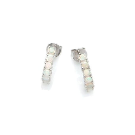 Orecchini a bottone con opale bianco naturale rotondo, in argento 925 rodiato