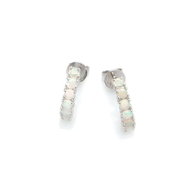 Pendientes con ópalo blanco natural redondo, en plata 925 rodiada