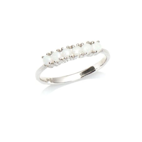 Anello con opale bianco naturale proveniente dall'Australia, rotondo, in argento 925 rodiato