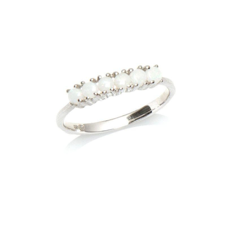 Anillo con ópalo blanco natural de Australia, redondo, en plata 925 rodiada