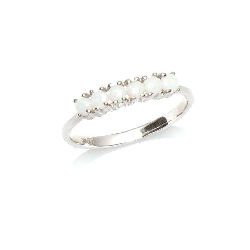 Anello con opale bianco naturale proveniente dall'Australia, rotondo, in argento 925 rodiato