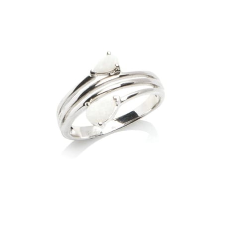 Bague avec opale blanche naturelle d'Australie goutte, en argent rhodié 925