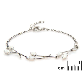 Bracelet avec opale blanche, en argent rhodié 925, longueur 18+1 cm