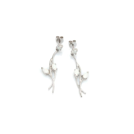 Boucles d'oreilles pendantes avec opale blanche naturelle, en argent rhodié 925