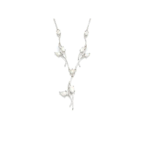 Colier cu opal alb, din argint 925 rodiu, lungime 42 + 3 cm
