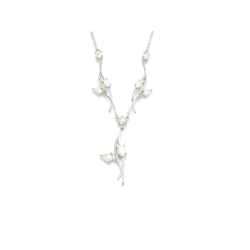 Colier cu opal alb, din argint 925 rodiu, lungime 42 + 3 cm