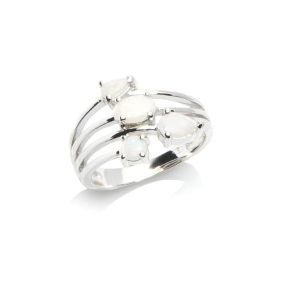 Ring with natural white opal from Australia, in 925 rhodium silver