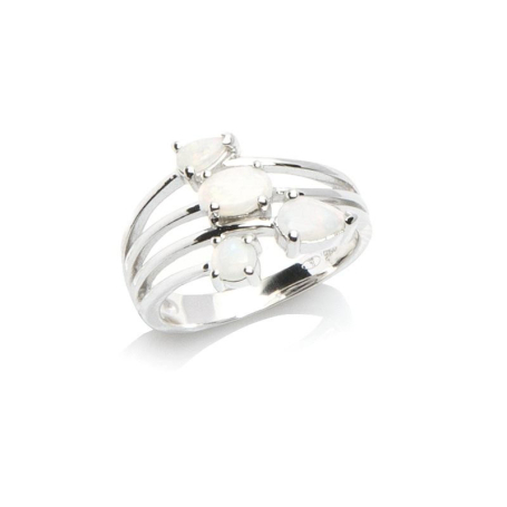 Ring with natural white opal from Australia, in 925 rhodium silver