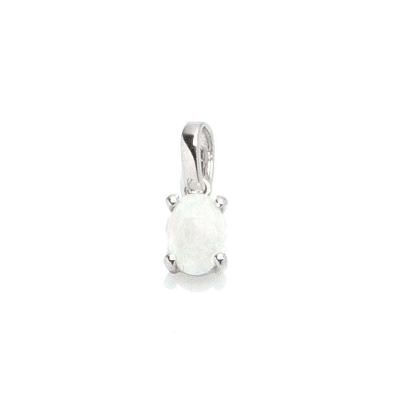 Pingente com opala branca australiana oval natural, em prata 925 banhada a ródio