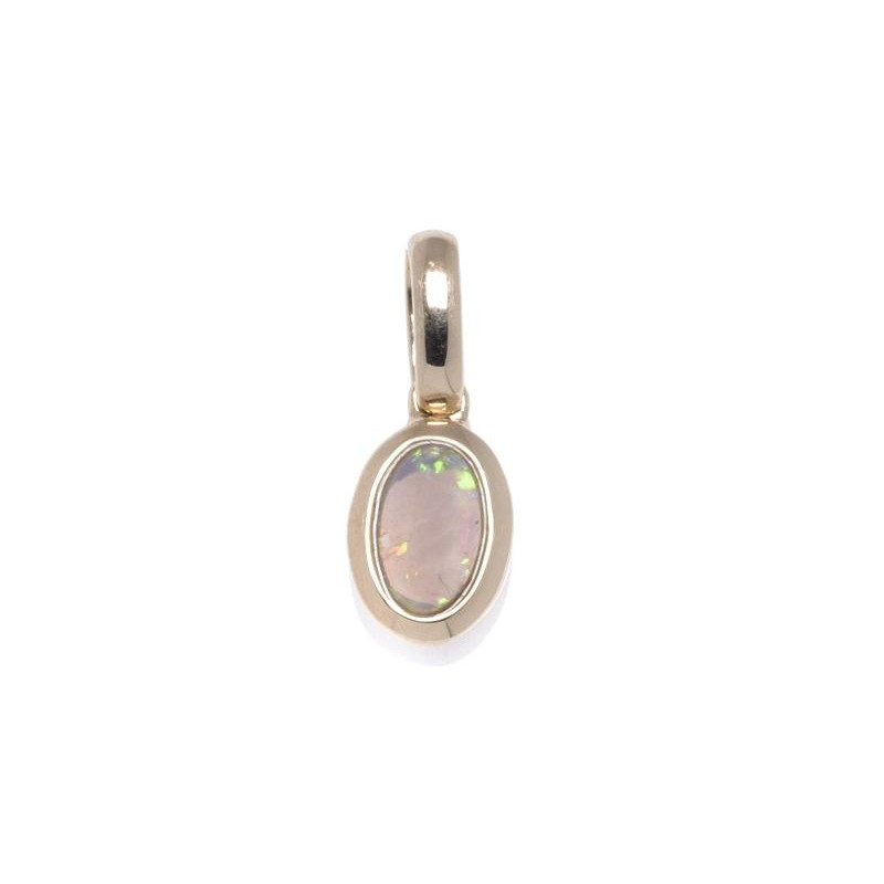 Pingente com opala branca australiana oval natural, em ouro 750