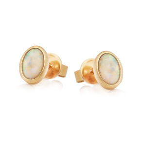 Stud earrings with natural white opal from Australia oval, in 750 gold