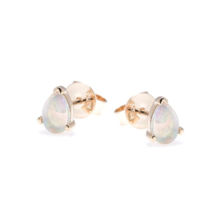 Clous d'oreilles avec opale blanche naturelle d'Australie goutte, en or 750