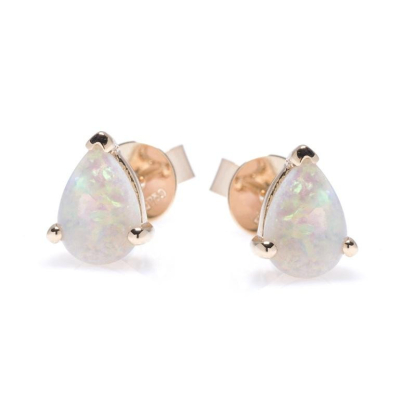 Clous d'oreilles avec opale blanche naturelle d'Australie goutte, en or 750