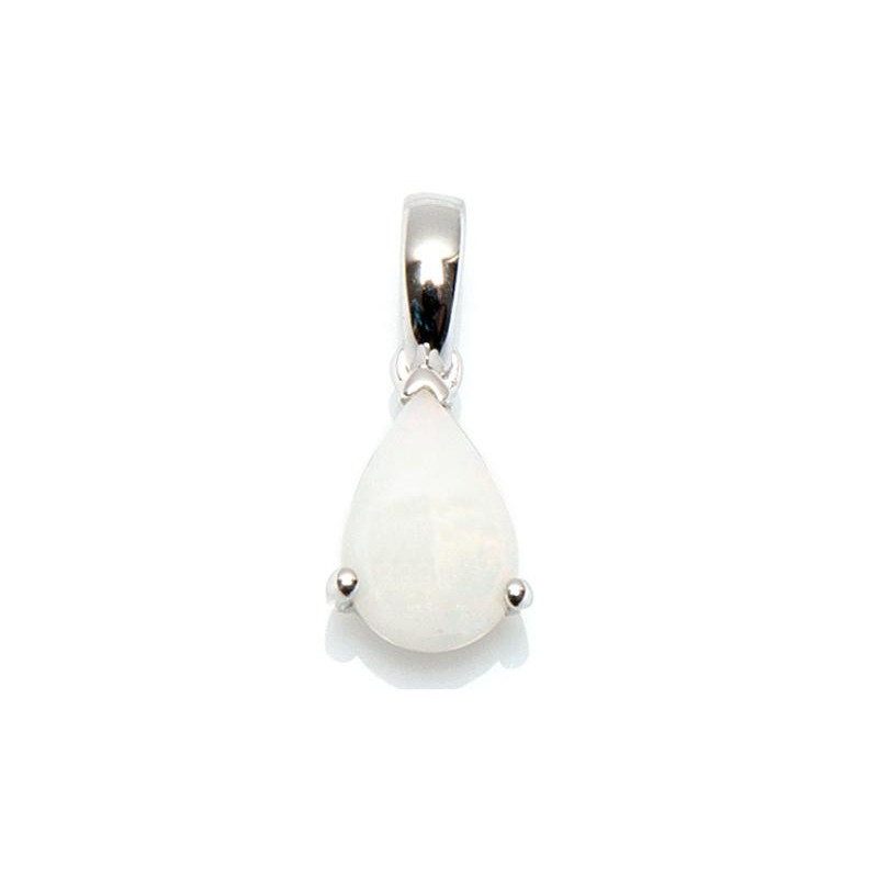 Pendant with natural white opal from Australia drop, in rhodium-plated silver 925