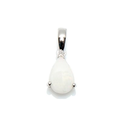 Pandantiv cu picătură de opal australian alb natural, din argint 925 placat cu rodiu