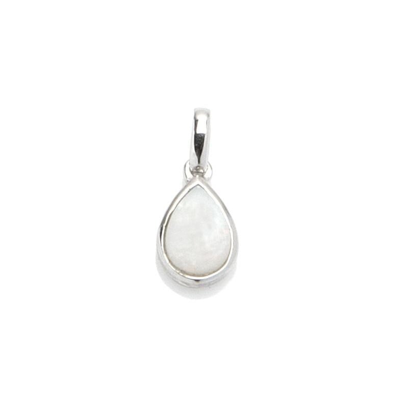 Anhänger mit Tropfen weißem Opal, aus 925 rhodiniertem Silber, Höhe 0,9+0,6 cm