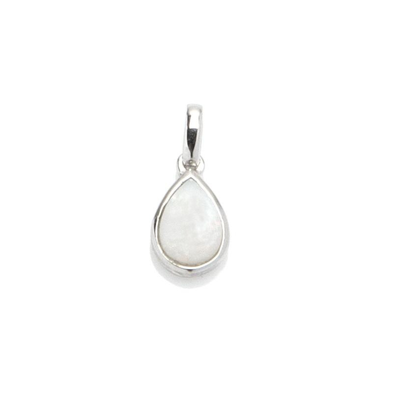 Pendant with white opal drop, in rhodium-plated silver 925, height 0.9+0.6 cm
