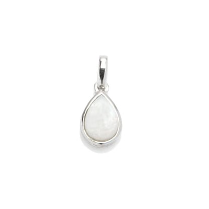 Anhänger mit Tropfen weißem Opal, aus 925 rhodiniertem Silber, Höhe 0,9+0,6 cm