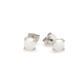Clous d'oreilles avec opale blanche naturelle ronde, en argent rhodié 925