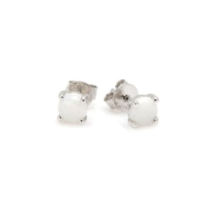 Ohrstecker mit rundem naturweißem Opal, aus 925er rhodiniertem Silber
