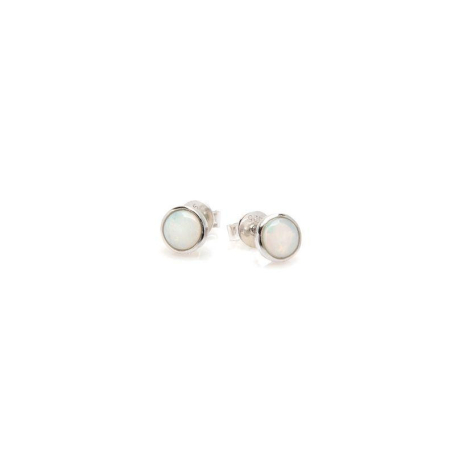 Boucles d'oreilles avec opale blanche naturelle ronde, en argent rhodié 925