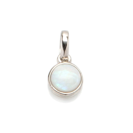 Pendentif rond avec opale blanche, en argent rhodié 925, diamètre 0,8+0,6 cm